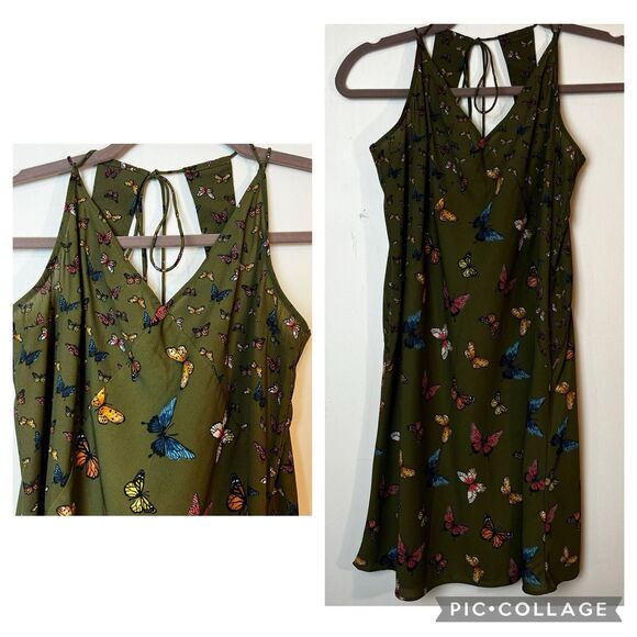 Abercrombie & Fitch Green Butterfly V-neck Strappy Mini Slip Dress Sz S - Picture 1 of 13